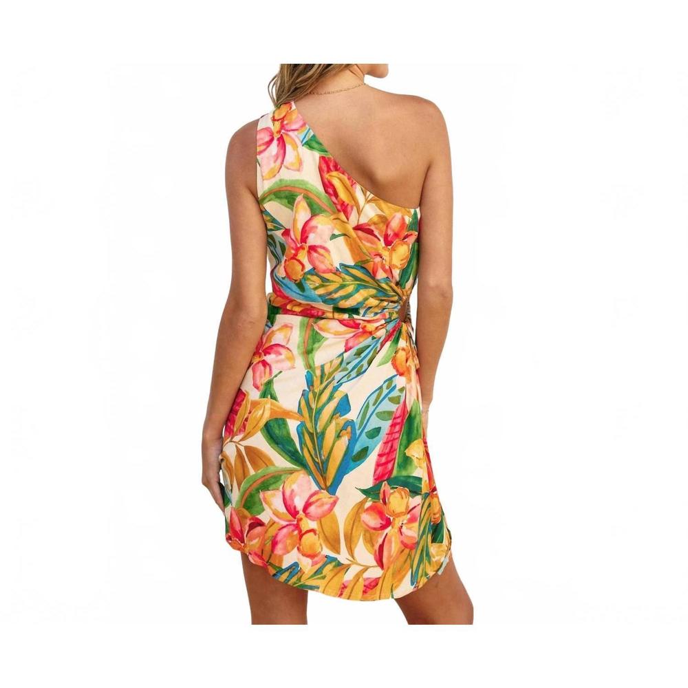 NEW DRESS FORUM super bloom one shoulder ruched mini dress in multi - Picture 3 of 4